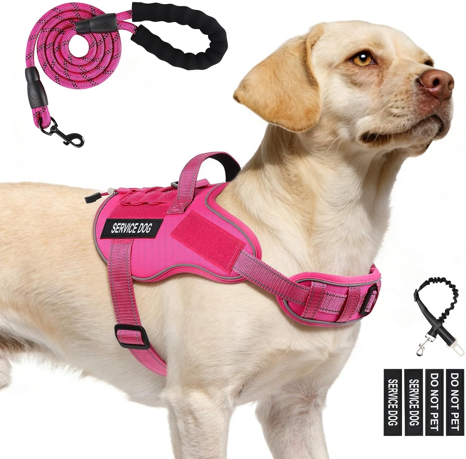 Service Dog Vest, No Pull Dog Harness Small Medium Sized Dog, Service Dog Harnesses and Leash Set, Reflective Easy Walk Dog Vest Harness with Handle, Service Animal Vest for Dogs(Pink, M)