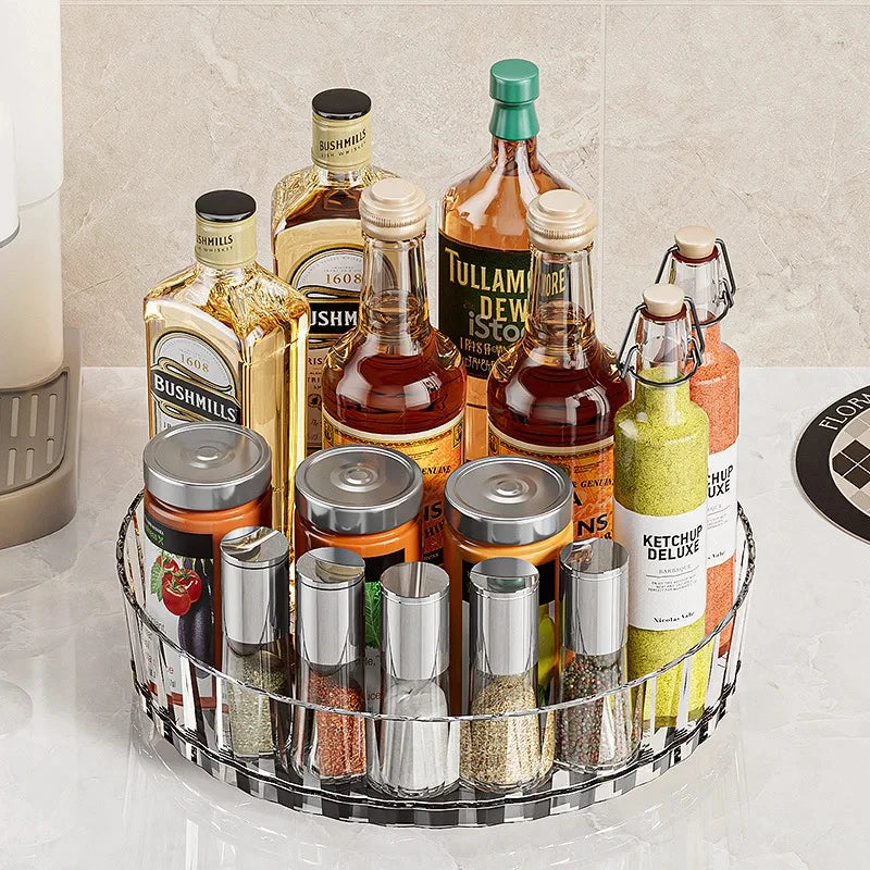 360° Rotating Seasoning Storage Rack Kitchen Storage Spice Rack Non-Slip Cabinet Organizer Tray Plate Cosmetic Organizer Bin