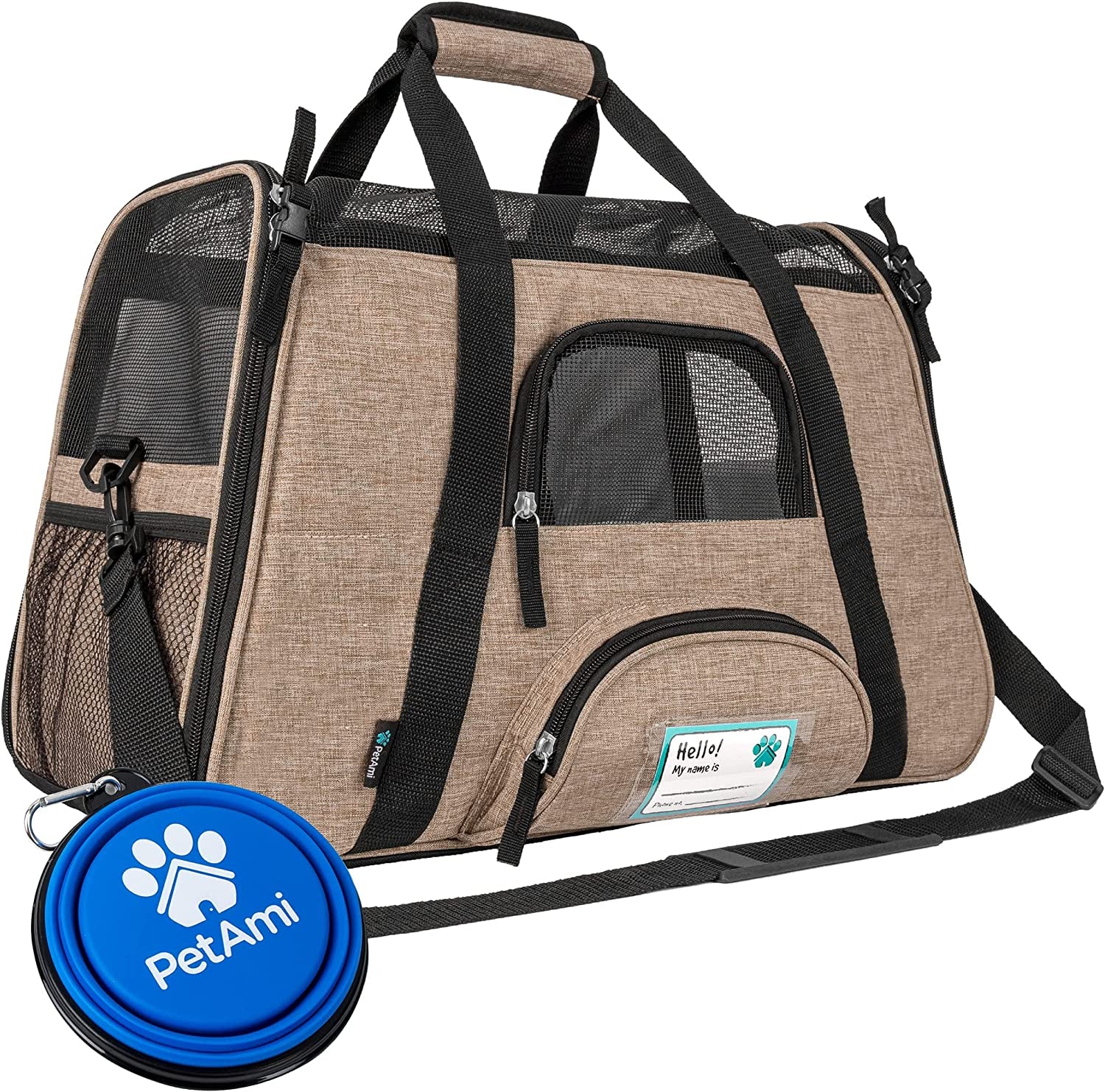 Airline Approved Pet Carrier for Cats & Small Dogs, Soft Sided TSA Travel Carrier Bag with Sherpa Bed, Breathable Mesh Ventilation, Collapsible Bowl, up to 18 Lbs, Large Heather Purple