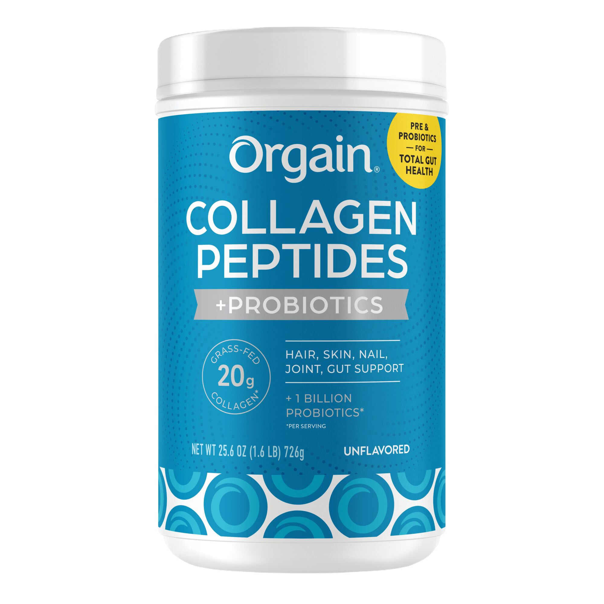 Orgain Collagen Peptides + Probiotics, Unflavored, 1.6 Lbs
