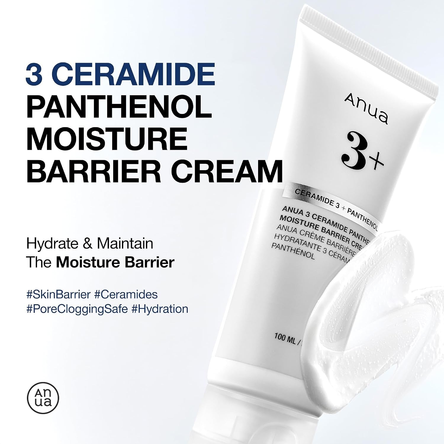 3 Ceramide Panthenol Moisture Barrier Cream, Hydrating Daily Face Moisturizer for All Skin Types, Soothing, Non Comedogenic, with Centella for Skin Barrier, Korean Skincare, 3.38 Fl Oz.