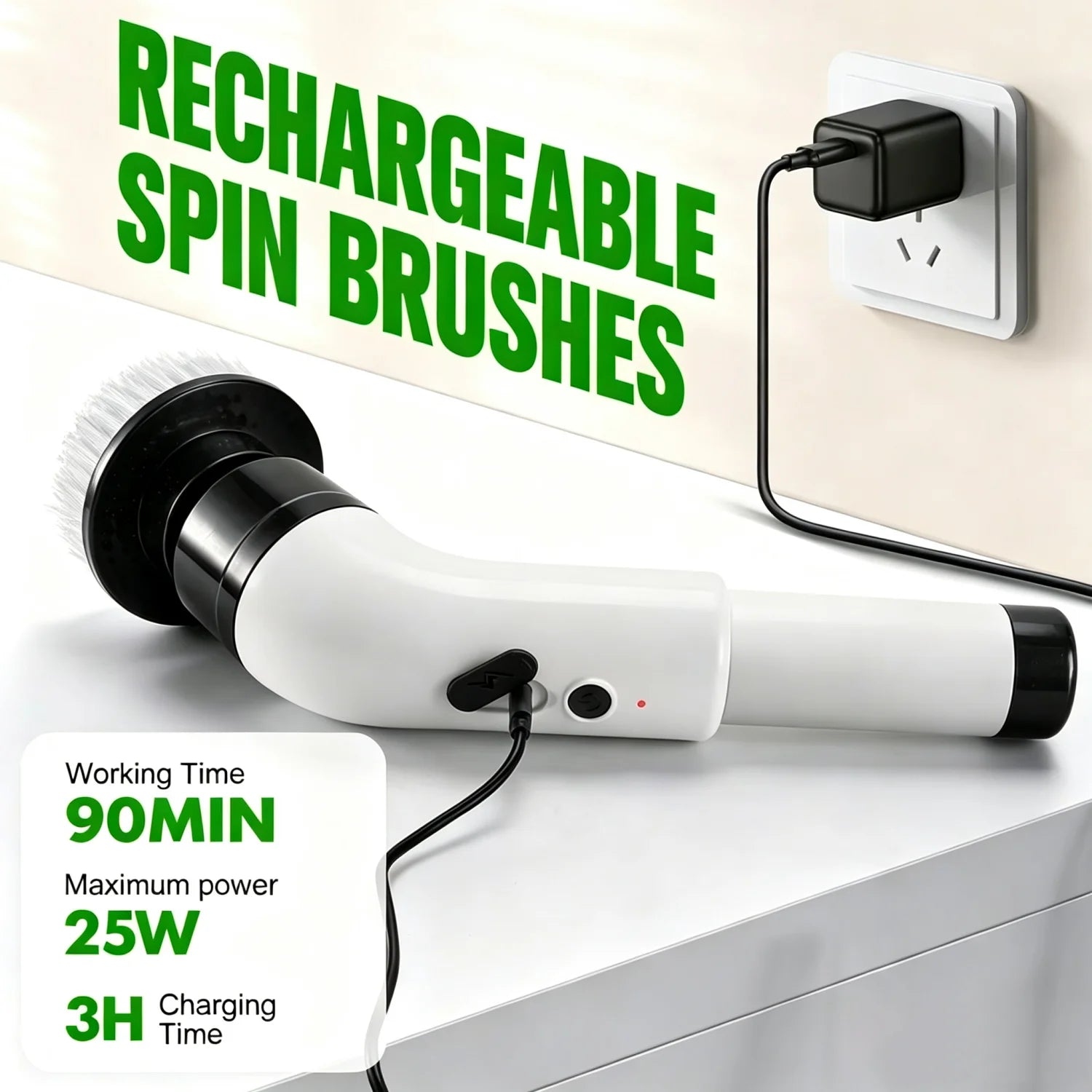 Electric Spin Scrubber Cordless - 500RPM Power Scrubber for Shower Cleaning, Bathroom 