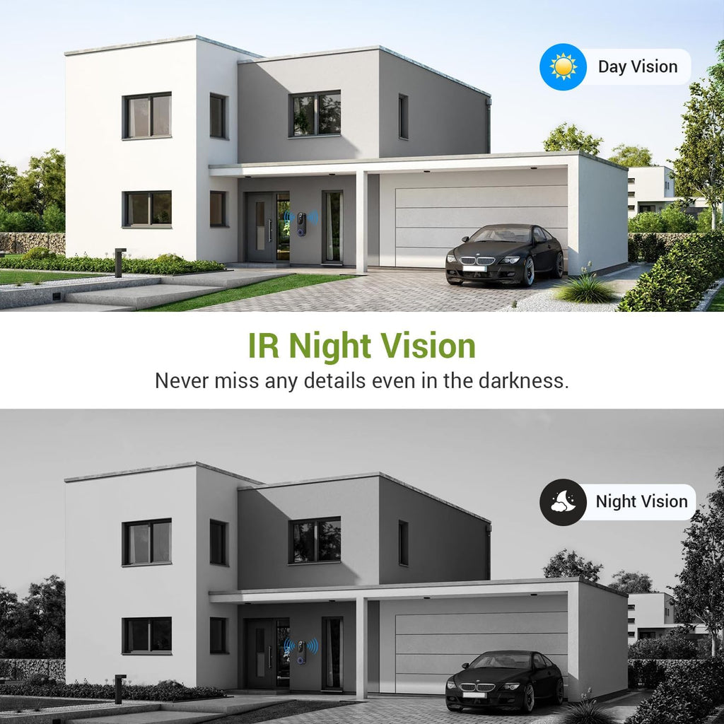 1080P Wireless Video Doorbell Camera, Outdoor Surveillance Cameras, FHD Live View, Cloud Storage, AI Human Detection, Instant Alert, Night Vision, Two Way Audio, 2.4G Wifi Only