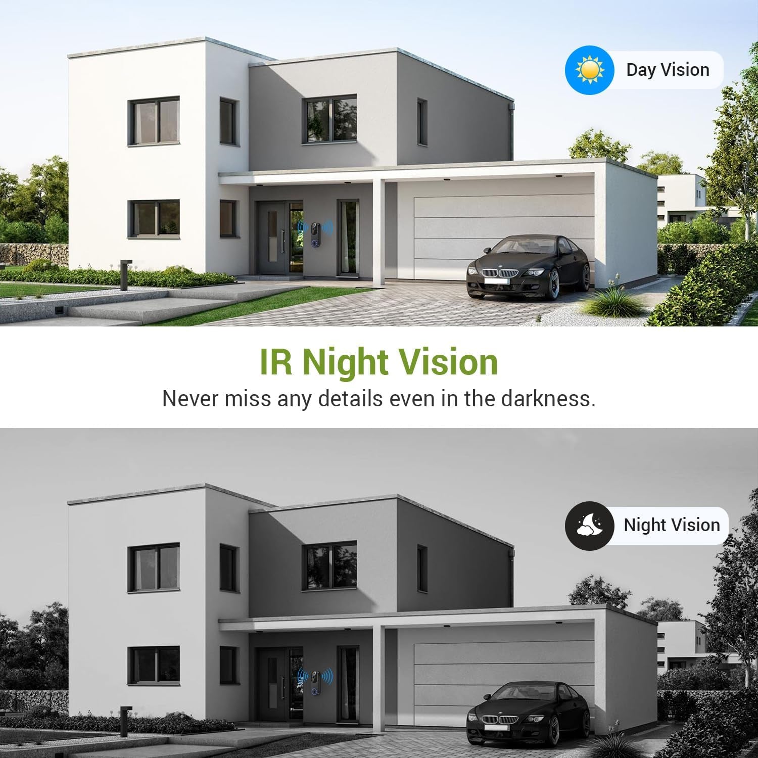 1080P Wireless Video Doorbell Camera, Outdoor Surveillance Cameras, FHD Live View, Cloud Storage, AI Human Detection, Instant Alert, Night Vision, Two Way Audio, 2.4G Wifi Only