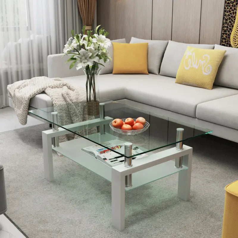 【Bellemave】Rectangle Black Glass Coffee Table, Clear Coffee Table,Modern Side Center Tables for Living Room,Living Room Furniture