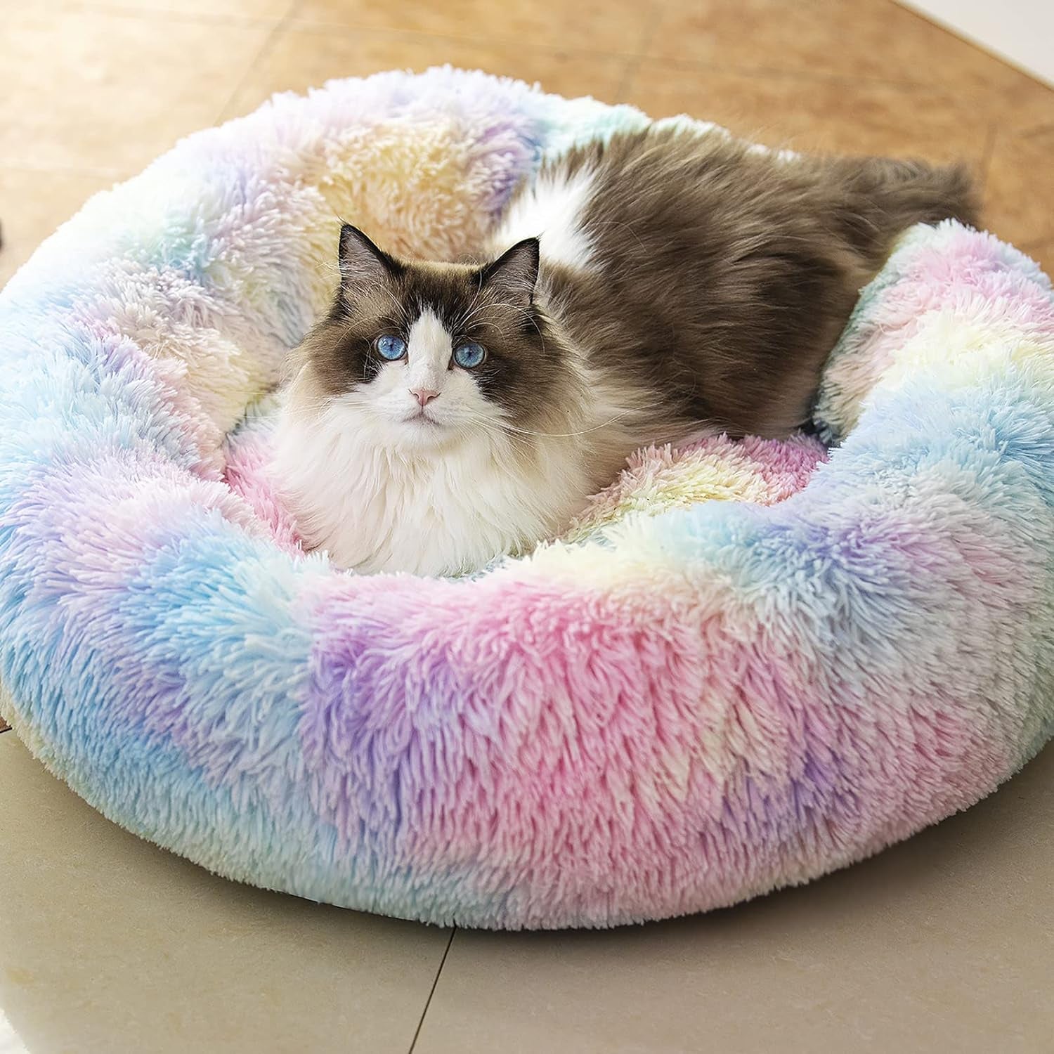 Calming Plush Pet Bed for Dogs & Cats – Ultra Soft Washable Anti-Anxiety Bed（20"/24"/27''） (27", White)