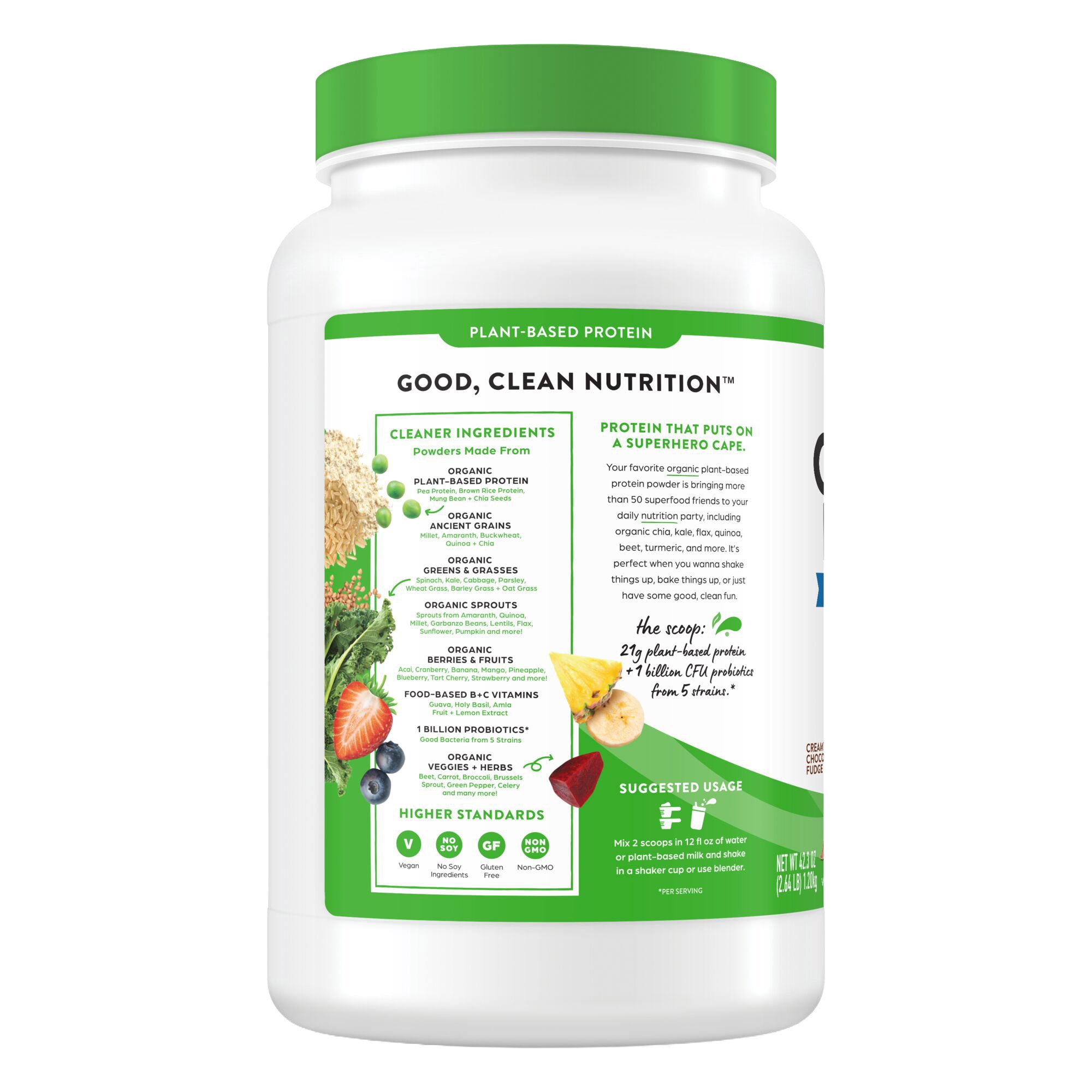 Organic Protein and Superfoods Plant Based Protein Powder, Creamy Chocolate Fudge, 2.64 Lbs