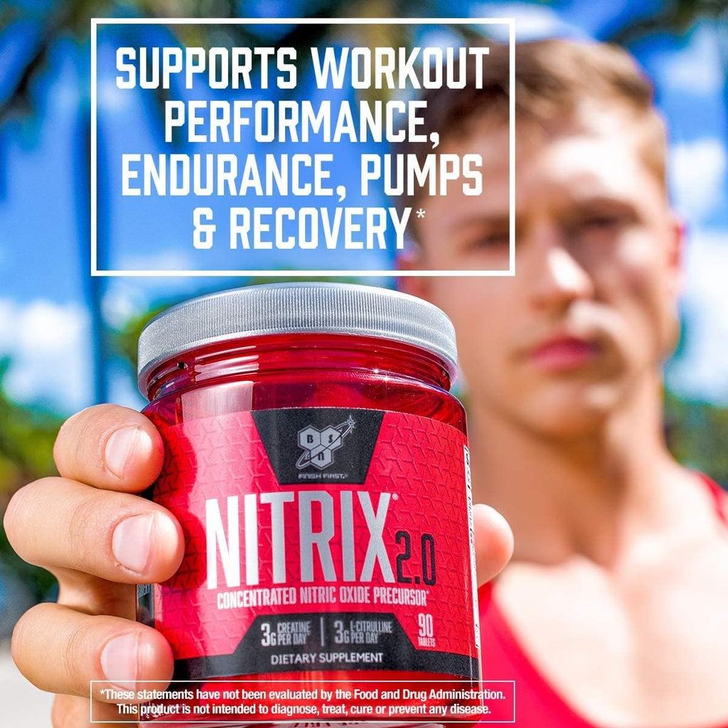NITRIX 2.0, Workout Supplement, Nitric Oxide Precursors, 3G Creatine, 3G L Citrulline, L-Citrulline, Supports Workout Performance, Pumps, Muscle Recovery and Endurance, 180 Tablets, 60 Servings