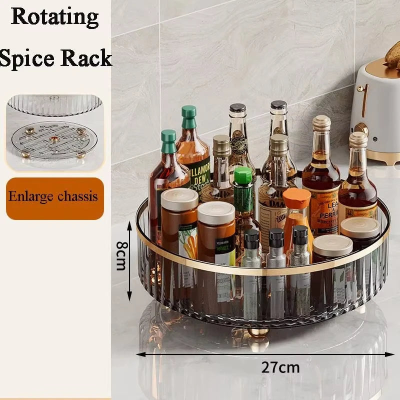 360° Rotating Seasoning Storage Rack Kitchen Storage Spice Rack Non-Slip Cabinet Organizer Tray Plate Cosmetic Organizer Bin
