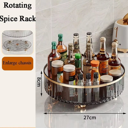 360° Rotating Seasoning Storage Rack Kitchen Storage Spice Rack Non-Slip Cabinet Organizer Tray Plate Cosmetic Organizer Bin
