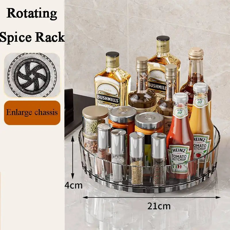360° Rotating Seasoning Storage Rack Kitchen Storage Spice Rack Non-Slip Cabinet Organizer Tray Plate Cosmetic Organizer Bin