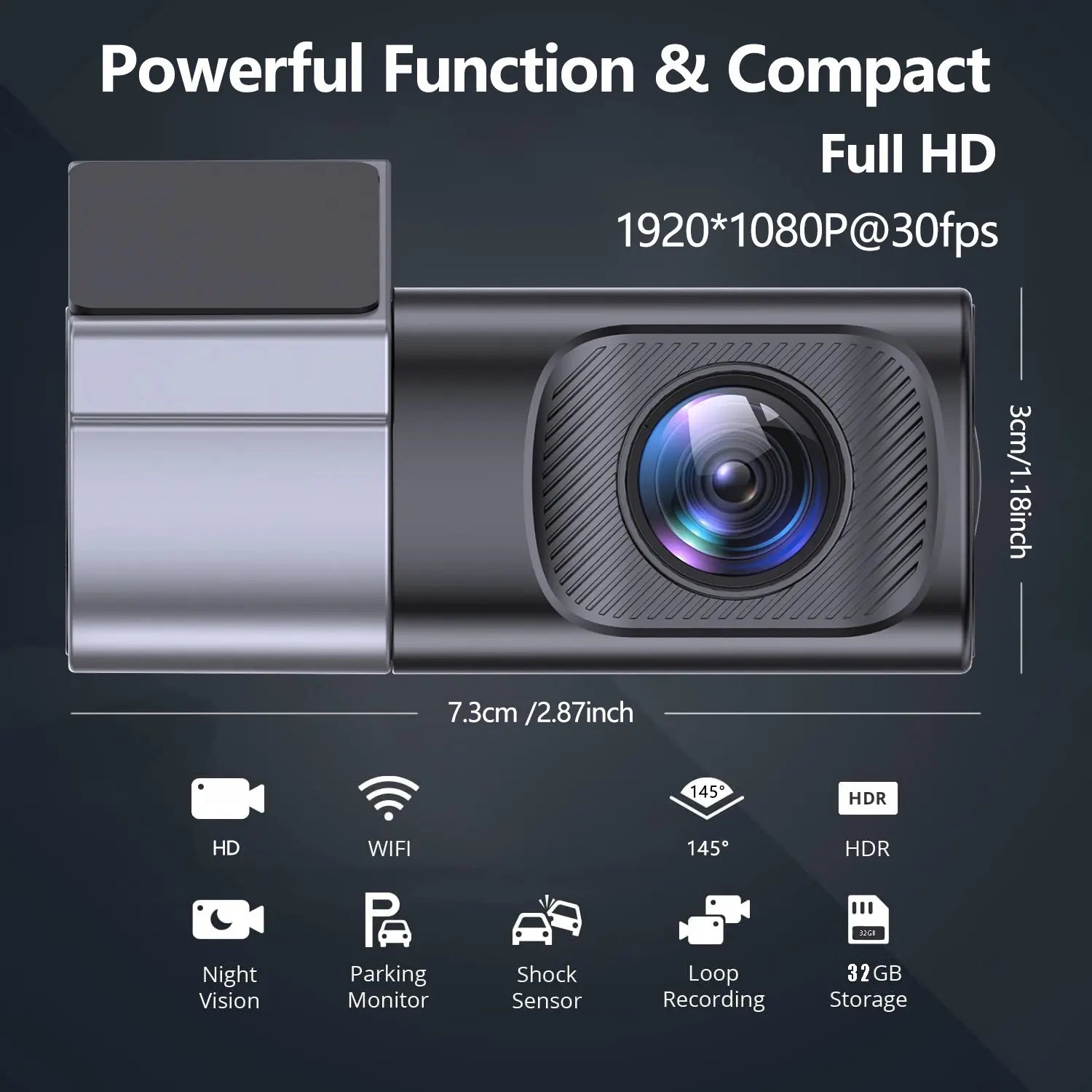 Wired Wifi Dash Cam 1080P HD ，Comes with a Free 32GB TF Card 360° Rotatable Mini Car Camera with Night Vision, Loop Recording, 24H Parking Monitor Dvr Card Storage