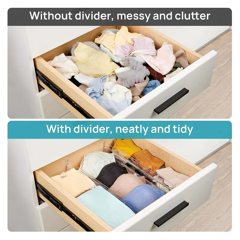 1/4/6Pcs Drawer Dividers Organizers Adjustable Clear Plastic Drawers Separators for Clothing, Kitchen Utensils and Makeup Office