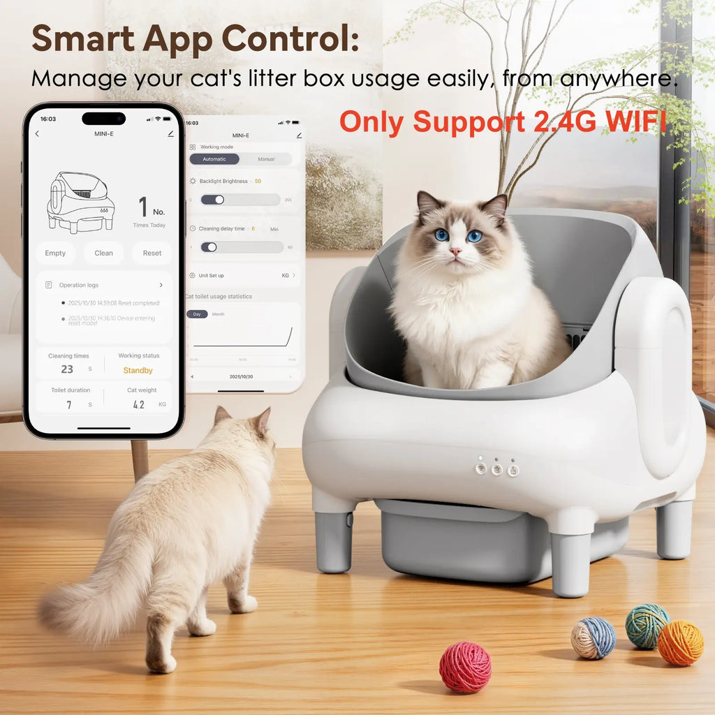 Automatic Litter Box for Multi-Cat Homes - Open-Top, APP Control, 2.4G Wifi Only, Safety Sensors, Odor Lock, 10.5L Large-Capacity Sealed Leak-Proof Waste Bin Self-Cleaning Cat Litter Tray