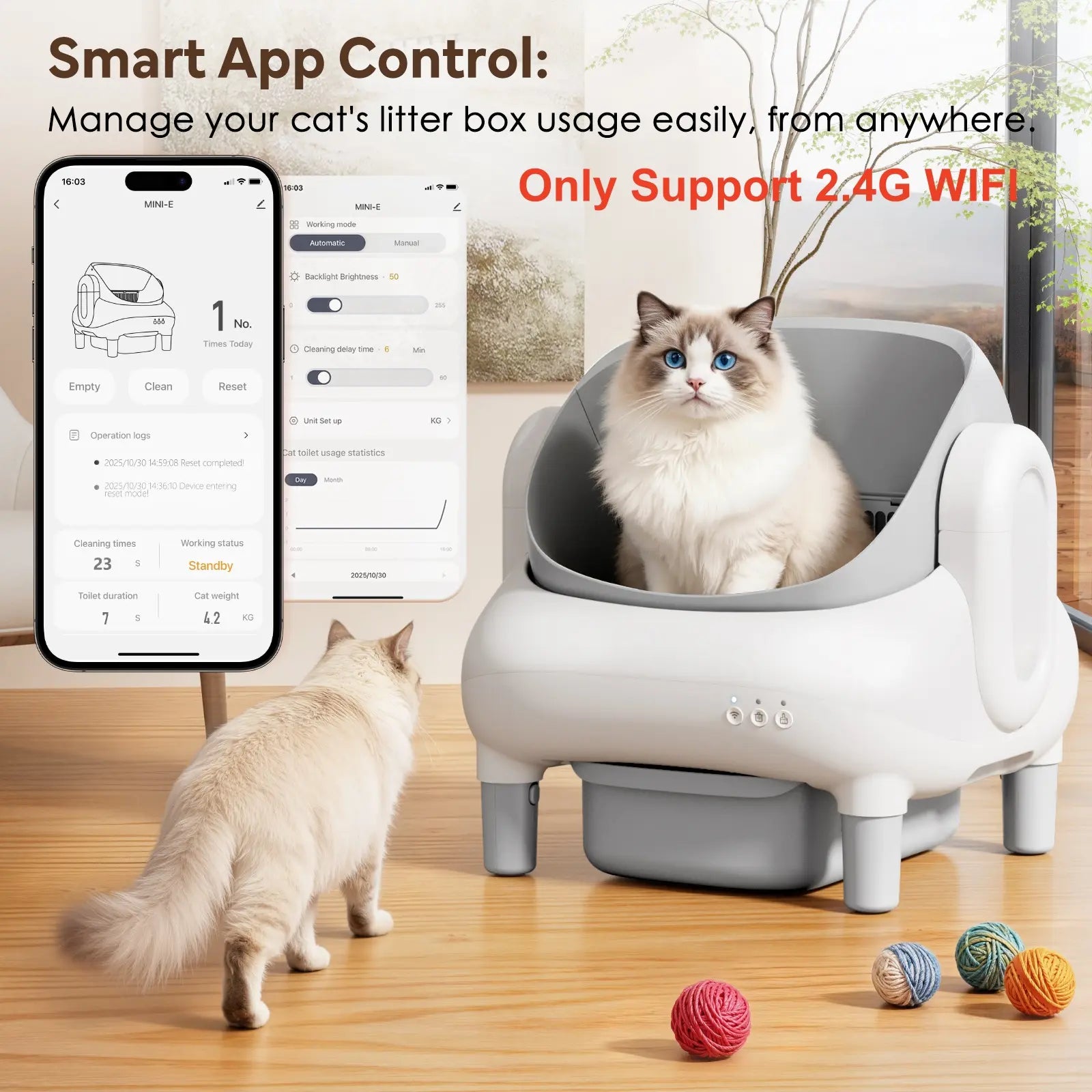 Automatic Litter Box for Multi-Cat Homes - Open-Top, APP Control, 2.4G Wifi Only, Safety Sensors, Odor Lock, 10.5L Large-Capacity Sealed Leak-Proof Waste Bin Self-Cleaning Cat Litter Tray