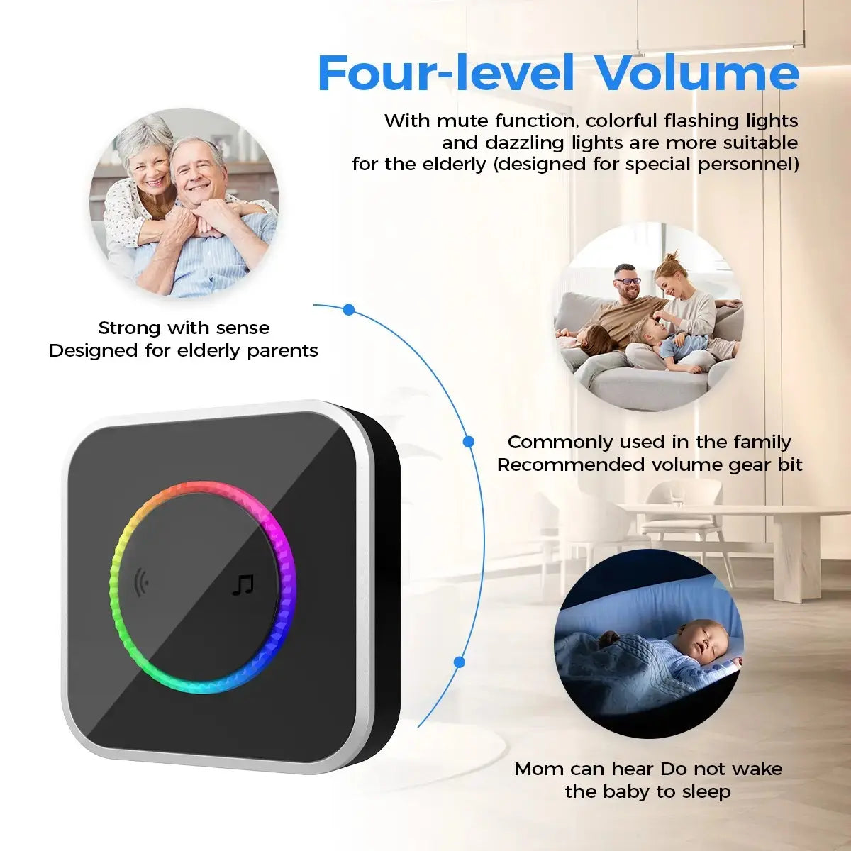 Wireless Doorbell Camera Alternative, Smart Doorbell Chime Kit with 1000Ft Long Range, Waterproof Easy Install Door Bell for Home Apartment Office, 45 Chimes Adjustable Volume Colorful LED Black Home Essentials