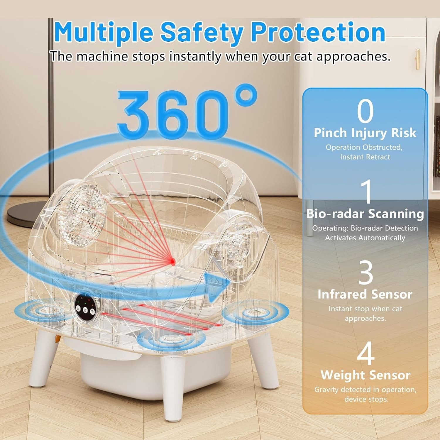 Self Cleaning Cat Litter Box, Open-Top Automatic Litter Box for Multiple Cats, Large Capacity Robot, APP Control, Safety Protection, 2 Rolls Litter Liners Bag, 1 Odor Eliminator, Cat Gift
