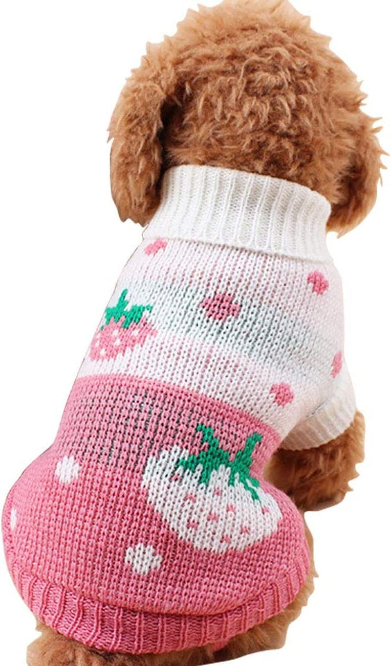 Pet Dog Sweaters Classic Knitwear Turtleneck Winter Warm Puppy Clothing Cute Strawberry and Heart Doggie Sweater (Red2, Xx-Small)