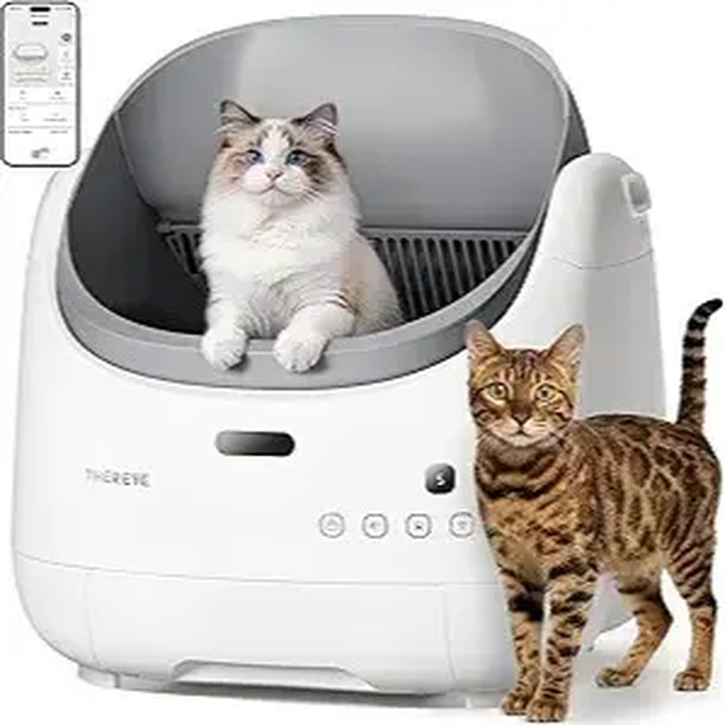 Thereye Open-Top Self-Cleaning Cat Litter Box, Automatic with App Control Wifi Odor-Free Waste Disposal Includes Trash Bags Litterbox for Kittens Weighing from 3 to 30 Pounds.#Summervibes #Petlovers