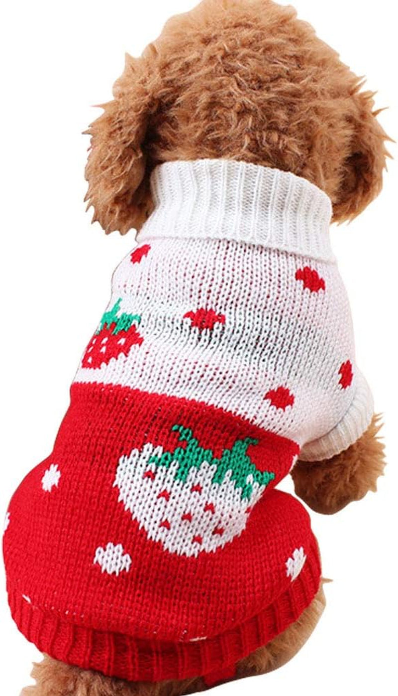 Pet Dog Sweaters Classic Knitwear Turtleneck Winter Warm Puppy Clothing Cute Strawberry and Heart Doggie Sweater (Red2, Xx-Small)