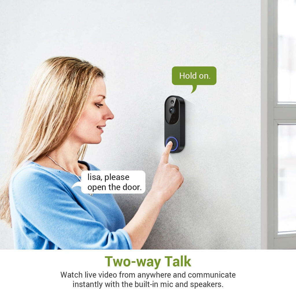 1080P Wireless Video Doorbell Camera, Outdoor Surveillance Cameras, FHD Live View, Cloud Storage, AI Human Detection, Instant Alert, Night Vision, Two Way Audio, 2.4G Wifi Only
