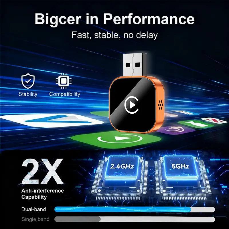 【Yurnlv】 New 2026 Carplay Wireless Carplay Adapter for Iphone/Android, Orange, Hands-Free Calls, Wireless Adapter, Electronic Charger, Carplay Adapter