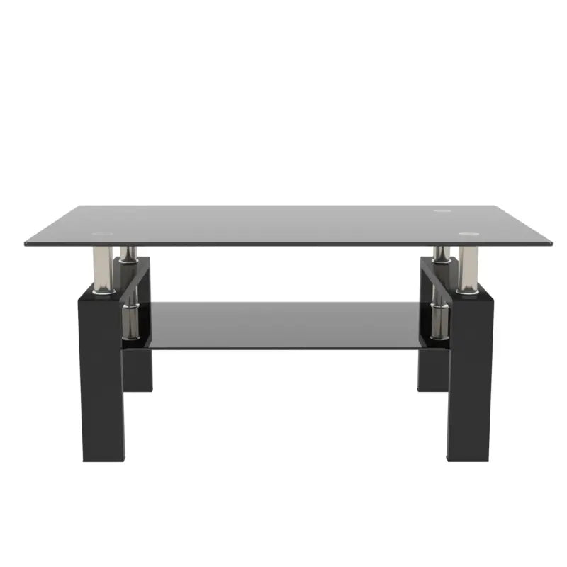 【Bellemave】Rectangle Black Glass Coffee Table, Clear Coffee Table,Modern Side Center Tables for Living Room,Living Room Furniture