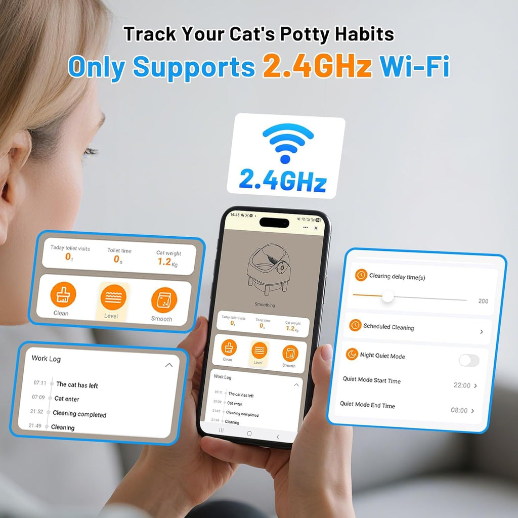 Self Cleaning Cat Litter Box, Open-Top Automatic Litter Box for Multiple Cats, Large Capacity Robot, APP Control, Safety Protection, 2 Rolls Litter Liners Bag, 1 Odor Eliminator, Cat Gift