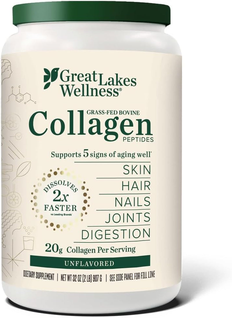 Great Lakes Wellness Collagen Peptides Powder – Supports Skin, Hair, Nails, Joints & Digestion – Hydrolyzed, Non-Gmo, Keto & Kosher – Pure Collagen Protein (16 Oz, 22 Servings) Packaging May Vary