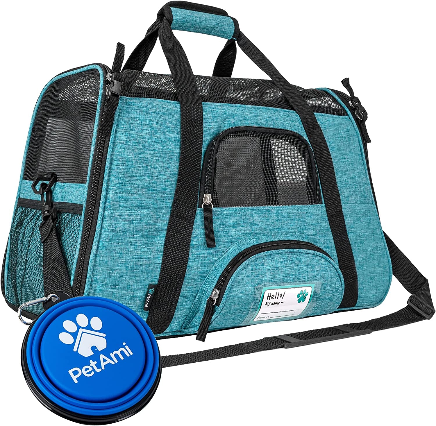 Airline Approved Pet Carrier for Cats & Small Dogs, Soft Sided TSA Travel Carrier Bag with Sherpa Bed, Breathable Mesh Ventilation, Collapsible Bowl, up to 18 Lbs, Large Heather Purple