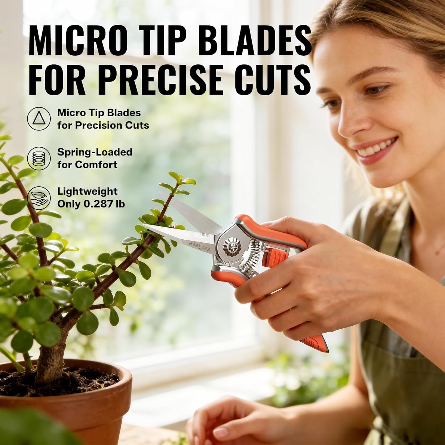 6.5" Pruning Shears 3-Pack with Straight Stainless Steel Blades, Ultra Sharp Precision Cut, Easy Lock, Comfortable Grip, for Indoor Plants & Hydroponics