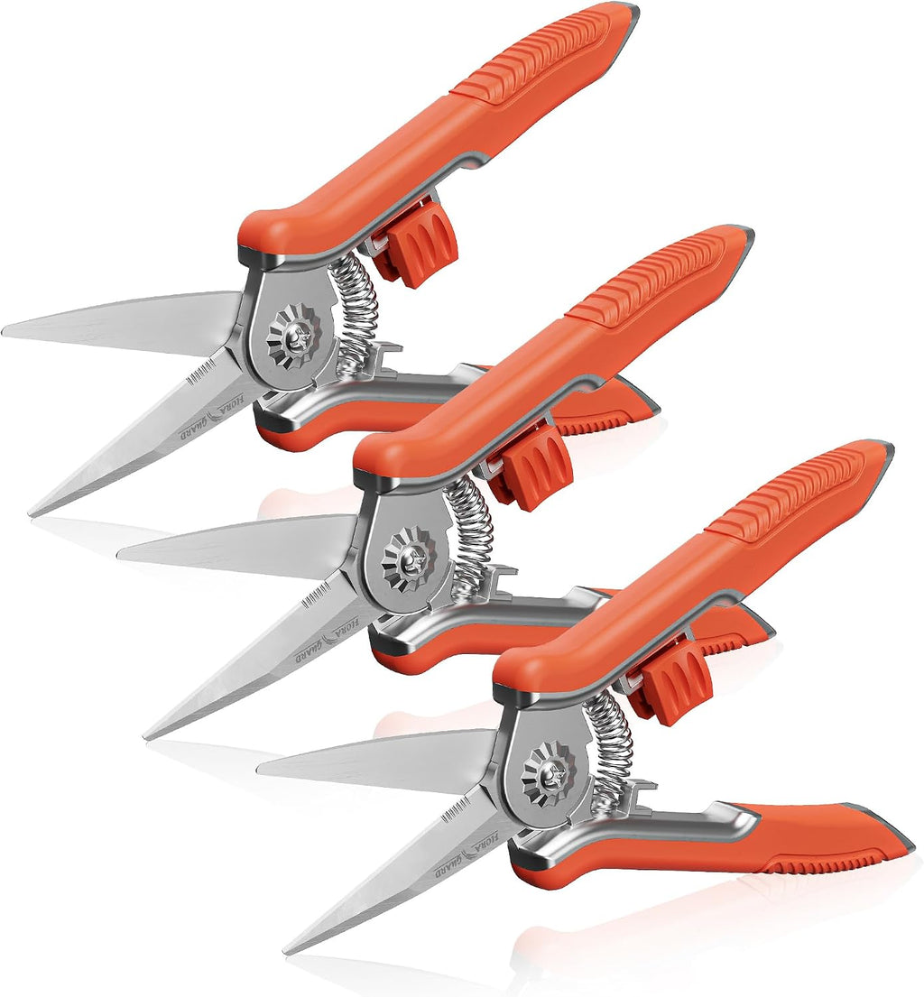 6.5" Pruning Shears 3-Pack with Straight Stainless Steel Blades, Ultra Sharp Precision Cut, Easy Lock, Comfortable Grip, for Indoor Plants & Hydroponics