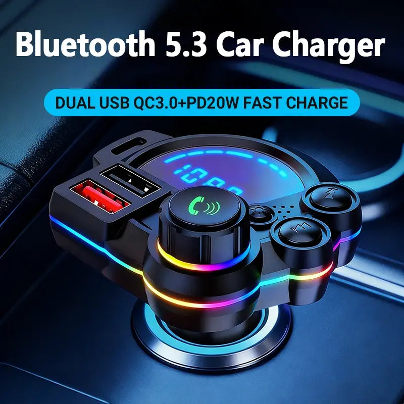 Bluetooth 5.3 FM Transmitter for Car, PD 30W & QC 3.0 Fast Charging, Deep Bass Hi-Fi Music Player, Wireless Radio Adapter with RGB Backlit, Hands-Free Calling, Car Gadgets & Road Trip Essentials for All Vehicles