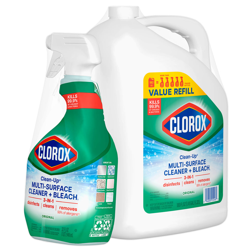 Clorox Clean-Up All Purpose Cleaner with Bleach, Original, 32 Fl Oz Spray & 180 Fl Oz Refill