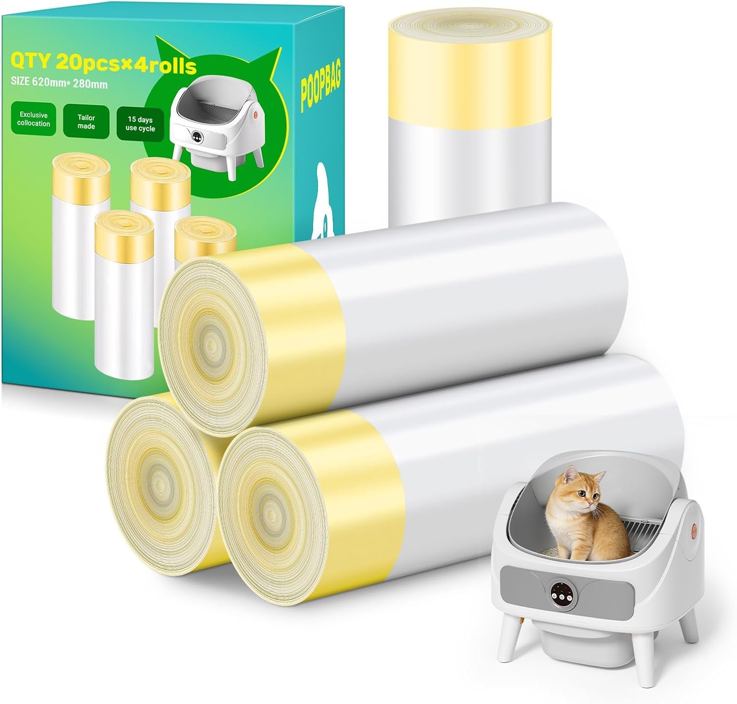 Self Cleaning Cat Litter Box, Open-Top Automatic Litter Box for Multiple Cats, Large Capacity Robot, APP Control, Safety Protection, 2 Rolls Litter Liners Bag, 1 Odor Eliminator, Cat Gift