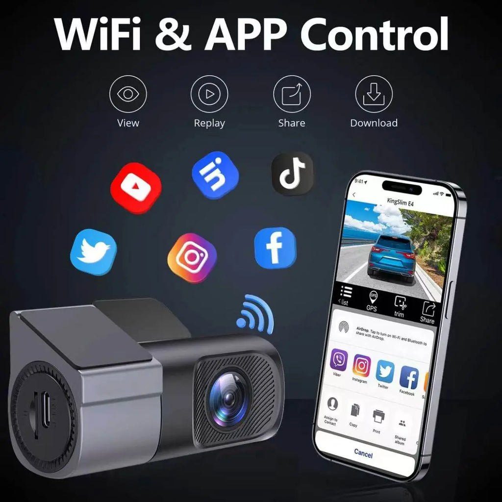 Wired Wifi Dash Cam 1080P HD ，Comes with a Free 32GB TF Card 360° Rotatable Mini Car Camera with Night Vision, Loop Recording, 24H Parking Monitor Dvr Card Storage