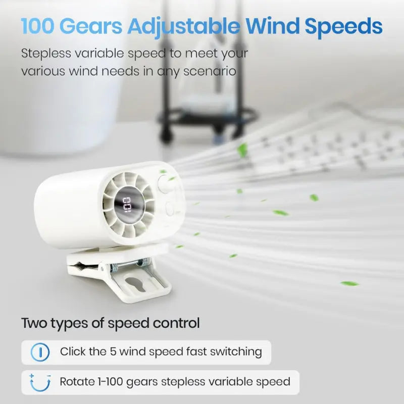 Car Clip-On Fan with LED Display, 360° Rotation, Stepless Speed Adjustment, USB Rechargeable 1800Mah Battery, Personal Portable Cooling Fan, Button Control