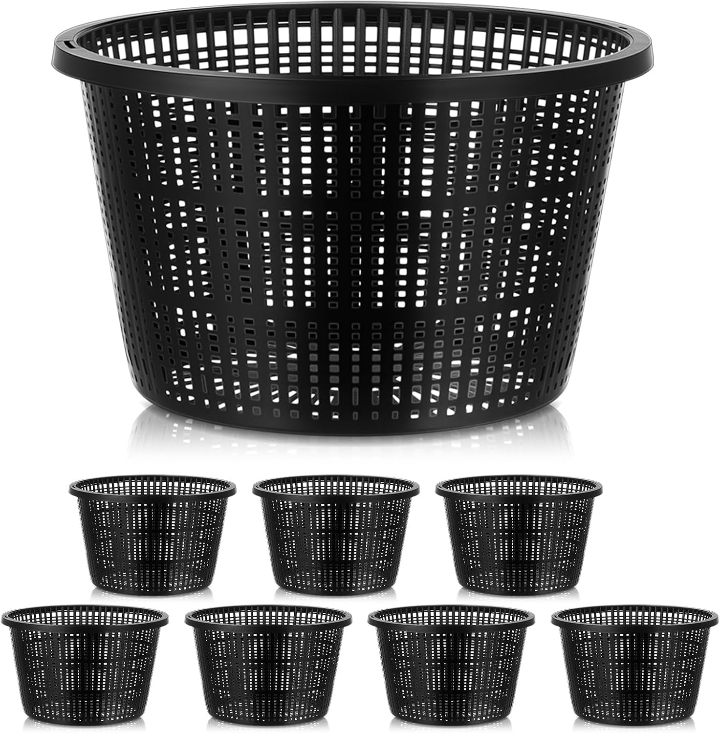 16 Pcs Aquatic Plant Pots 6 Inch round Pond Plant Baskets Net Pots for Hydroponics Black Plastic Mesh Pond Containers for Hydroponics Live Aquarium Flowers