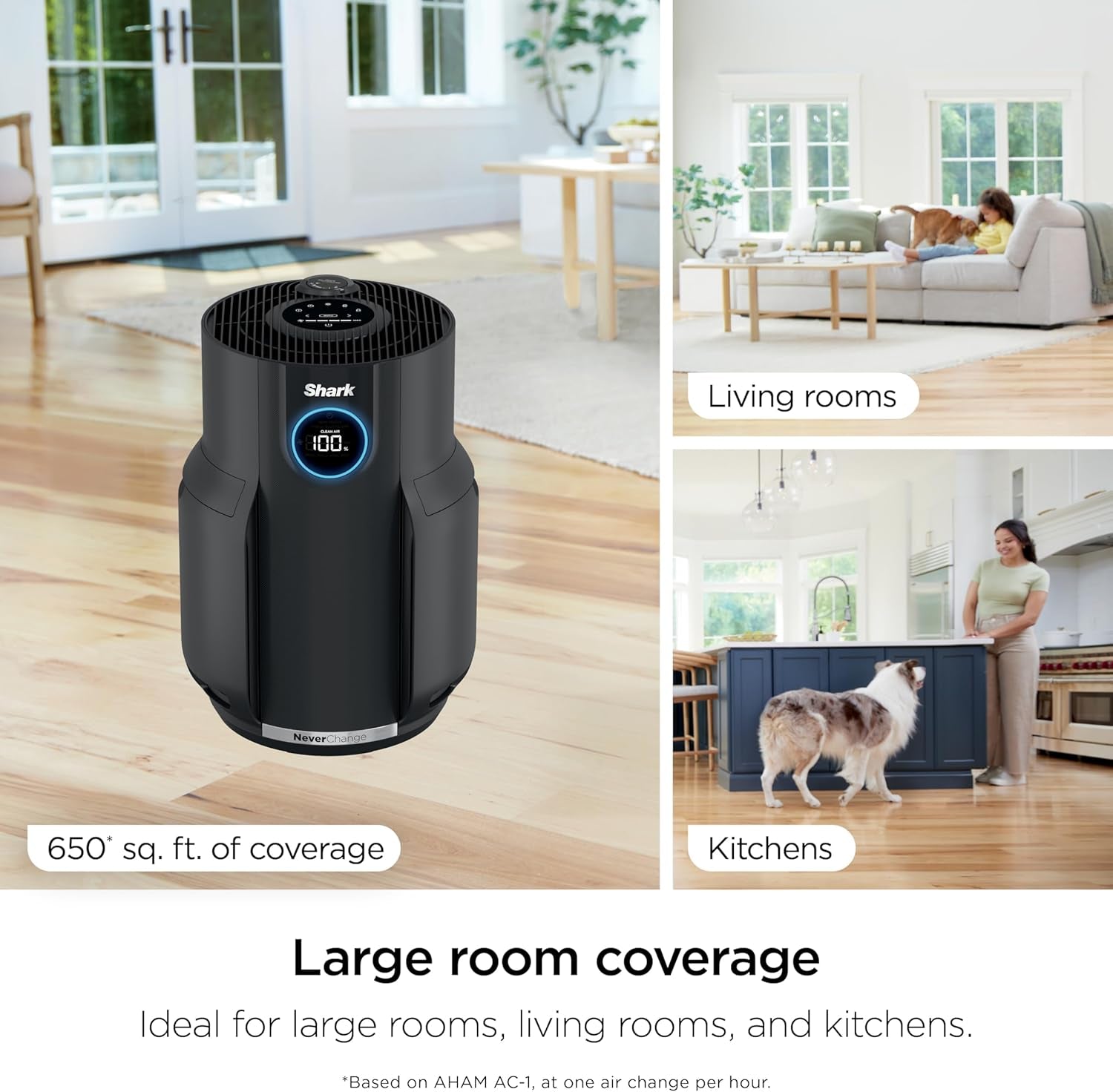 Shark Air Purifier for Home, Neverchange, for Large Room, Hepa-Exceeding Filter, Captures Pollutants, Pet Dander, Dust, Odor, Smoke, and More, Odor Neutralizer, HP152, Charcoal