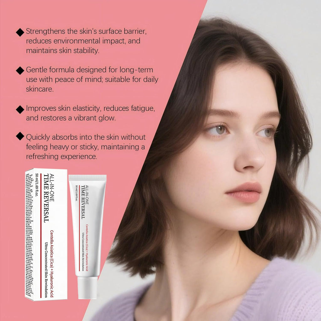 2PCS All-In-One Time Reverse Cream with Centella Asiatica (Cica), Deeply Moisturizes and Nourishes the Skin, Nourishing, Hydrates, Firms & Reduces Wrinkles, Collagen & Hyaluronic Acid