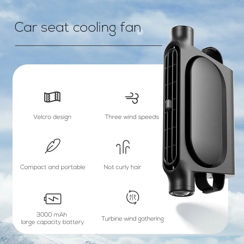 Joytutus Portable Car Seat Fan 3 Speeds Adjustable Car Headrest Cooling Air Fan USB Powered Air Cooling Fan for Front Rear Seat Passenger 3000Mah