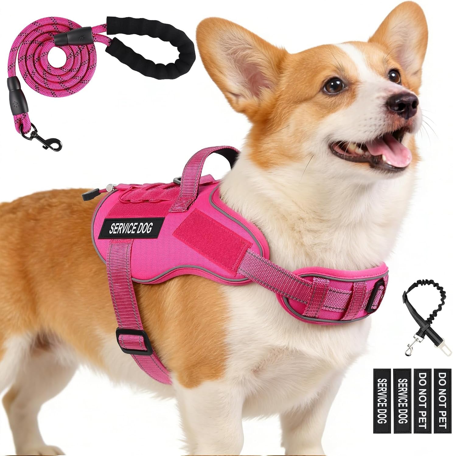 Service Dog Vest, No Pull Dog Harness Small Medium Sized Dog, Service Dog Harnesses and Leash Set, Reflective Easy Walk Dog Vest Harness with Handle, Service Animal Vest for Dogs(Pink, M)