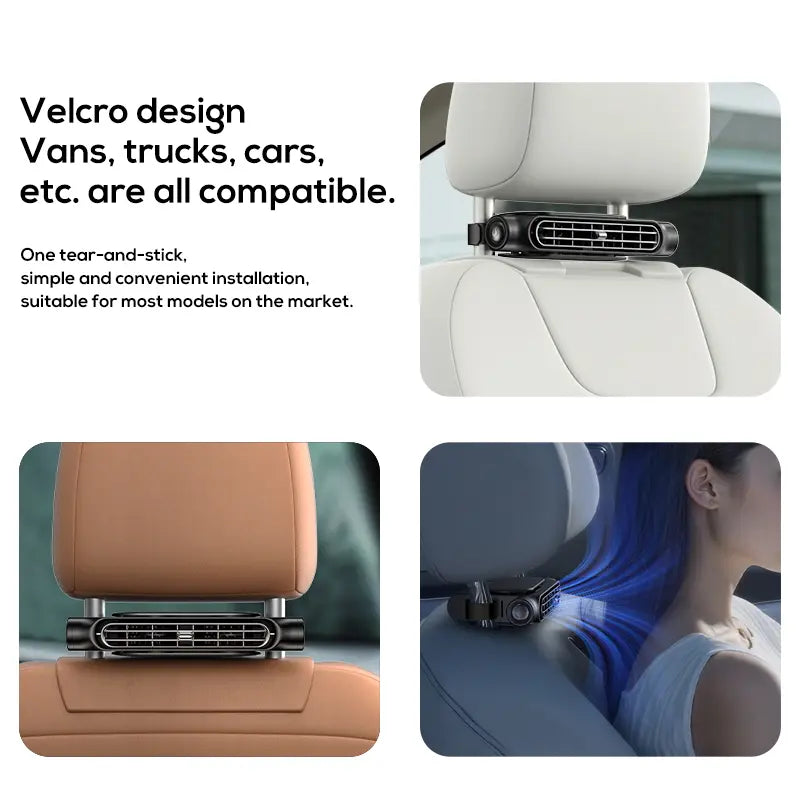 Joytutus Portable Car Seat Fan 3 Speeds Adjustable Car Headrest Cooling Air Fan USB Powered Air Cooling Fan for Front Rear Seat Passenger 3000Mah