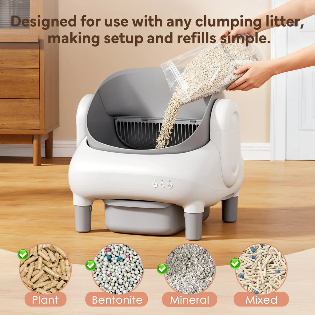 Automatic Litter Box for Multi-Cat Homes - Open-Top, APP Control, 2.4G Wifi Only, Safety Sensors, Odor Lock, 10.5L Large-Capacity Sealed Leak-Proof Waste Bin Self-Cleaning Cat Litter Tray