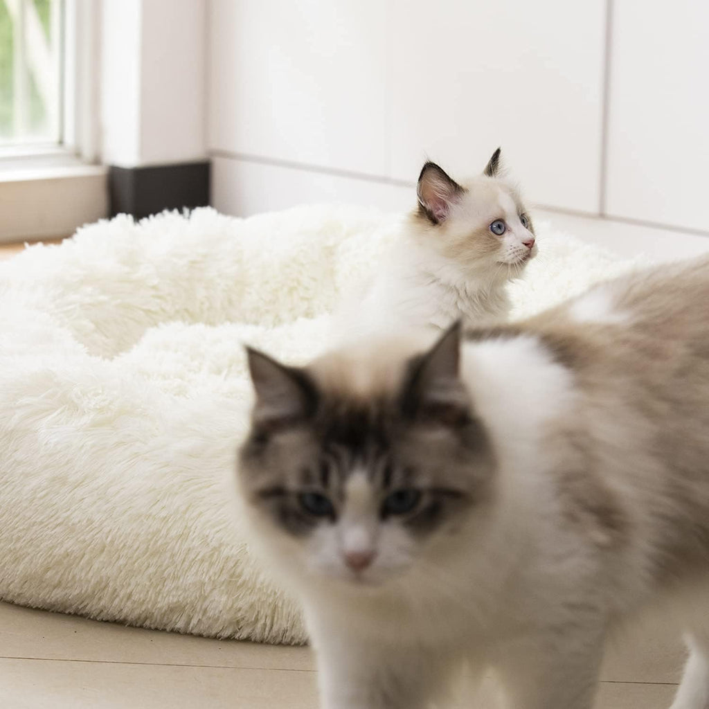 Calming Plush Pet Bed for Dogs & Cats – Ultra Soft Washable Anti-Anxiety Bed（20"/24"/27''） (27", White)