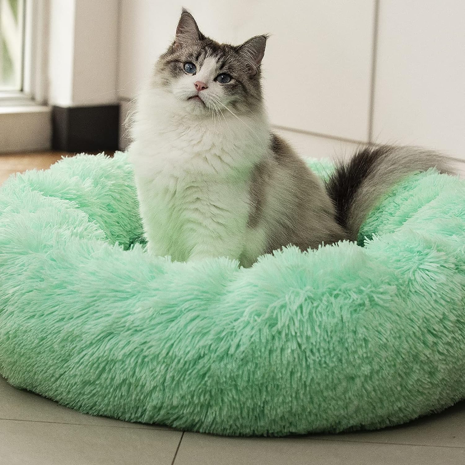 Calming Plush Pet Bed for Dogs & Cats – Ultra Soft Washable Anti-Anxiety Bed（20"/24"/27''） (27", White)
