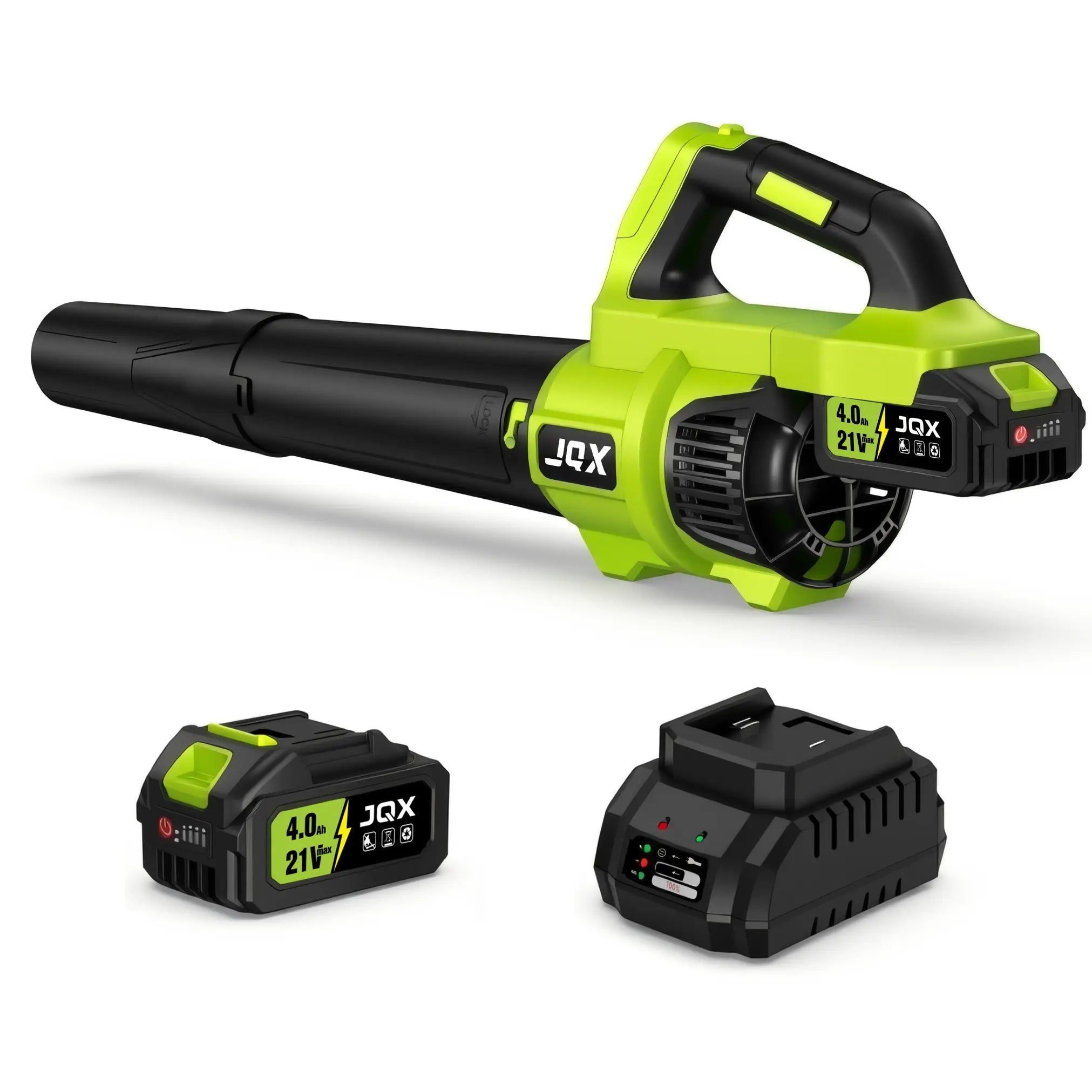 Cordless Electric Leaf Blower/Snow Blower Features a 21V 4000Mah Battery and Quick Charger Turbo Dual-Speed Motor Lightweight Handheld Design with Extended Nozzle Efficiently Clears Leaves, Snow, and Dust