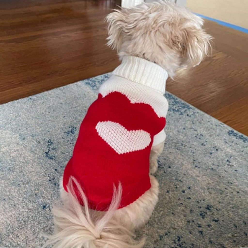 Pet Dog Sweaters Classic Knitwear Turtleneck Winter Warm Puppy Clothing Cute Strawberry and Heart Doggie Sweater (Red2, Xx-Small)