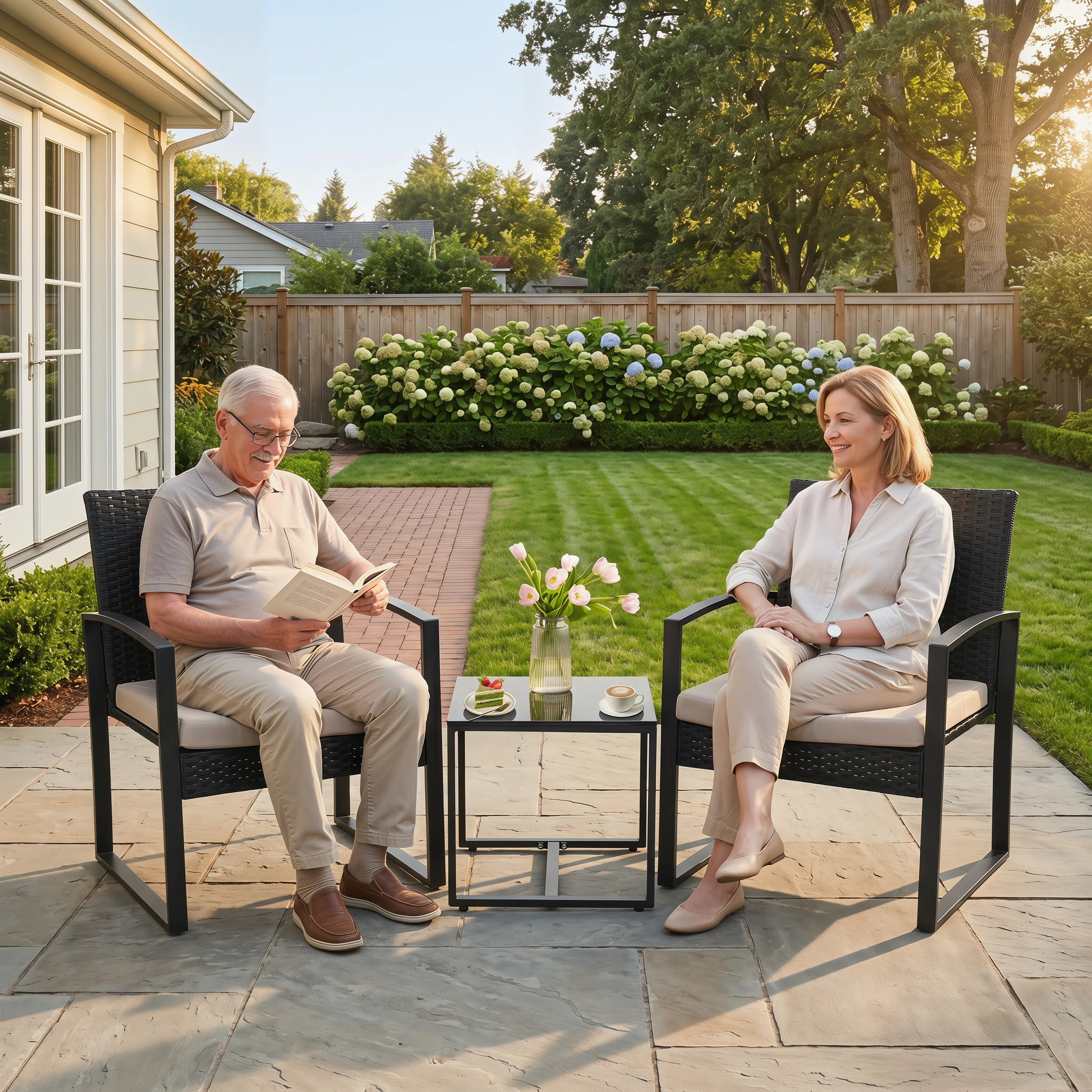 MURAGO 3-Piece Outdoor Furniture Set, Patio Bistro Set with Waterproof Wicker Chairs, Glass Table & Cushions for Garden, Balcony Clearance, Patio Furniture Set Summergarden