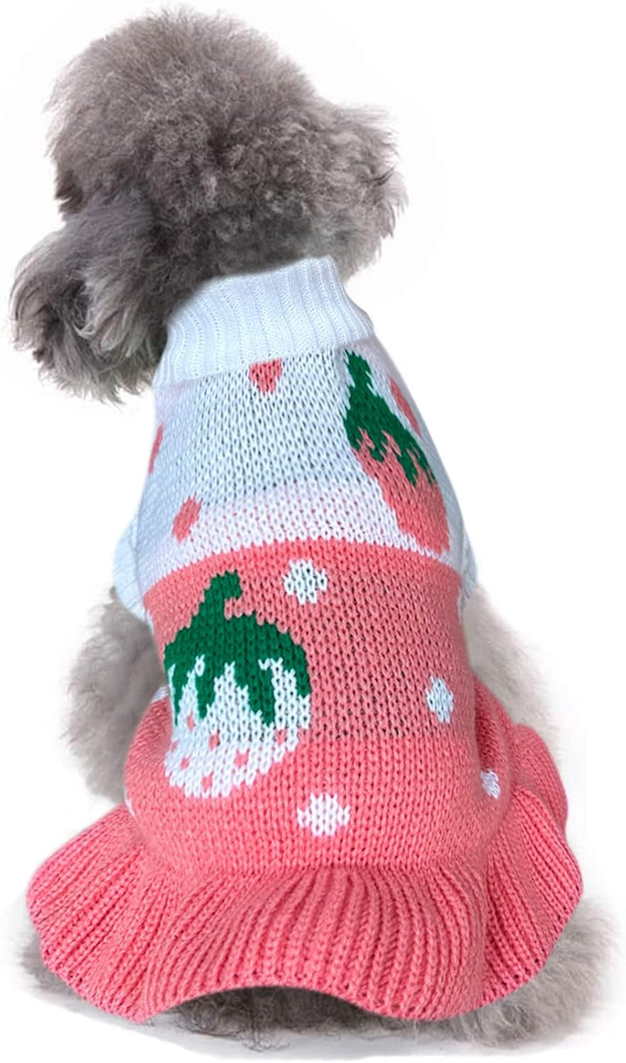 Pet Dog Sweaters Classic Knitwear Turtleneck Winter Warm Puppy Clothing Cute Strawberry and Heart Doggie Sweater (Red2, Xx-Small)